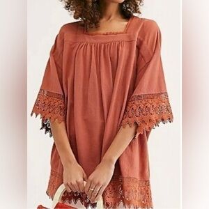Free People It's Necessary Dress Oversized Slouchy Dress Tunic Lace Size Small